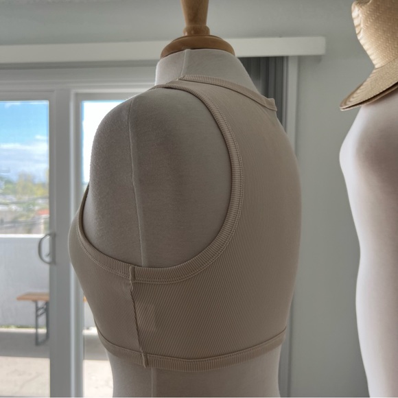 CREAM RIBBED KNIT STRETCHY CROP TOP - Picture 8 of 10